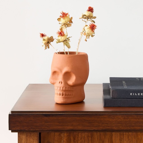 West Elm Spooky and Unique Handcrafted Terracotta Skull Vases - Set of 2 💀 - Picture 3 of 17